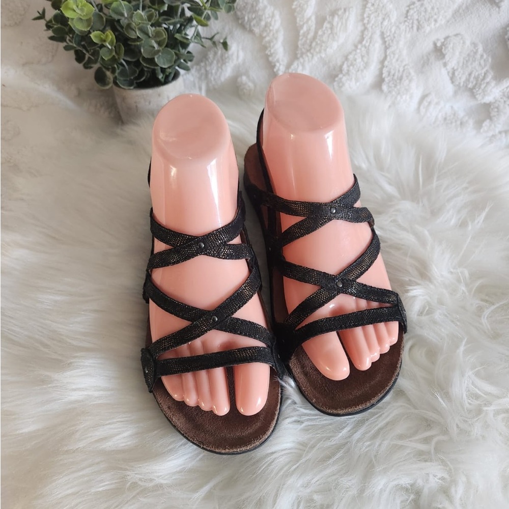 DANSKO JOVIE Womens Snake Pattern Coffee Swirl Open Toe Sandals